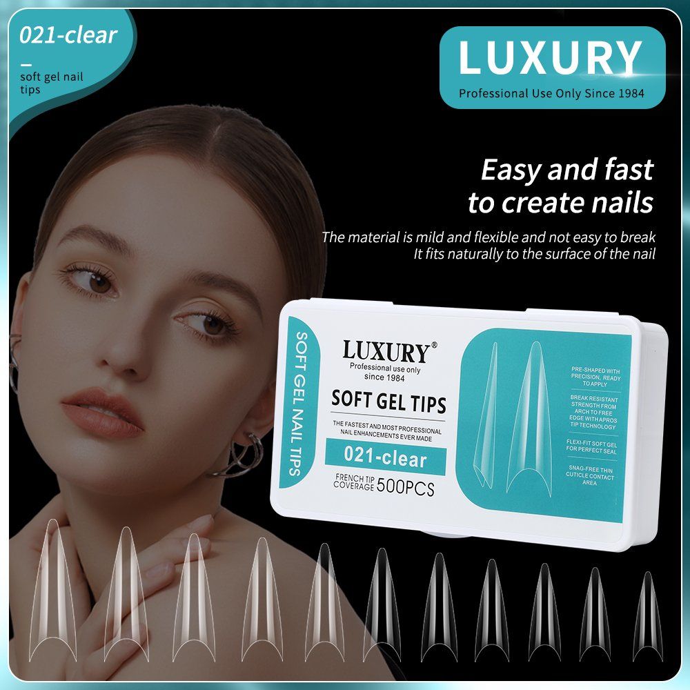 500PCS Long Stiletto Press on Nail French Style Fake Nails Half Cover False Nails for Women Girls