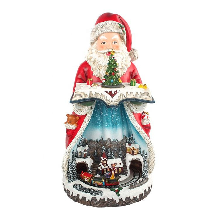 LED Illuminated Musical Resin Santa Claus Christmas Ornament with Moving Village Scene