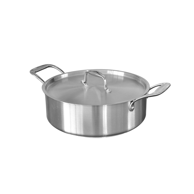 Classic Style Shallow Depth Double Handles Stainless Steel Sauce Pot