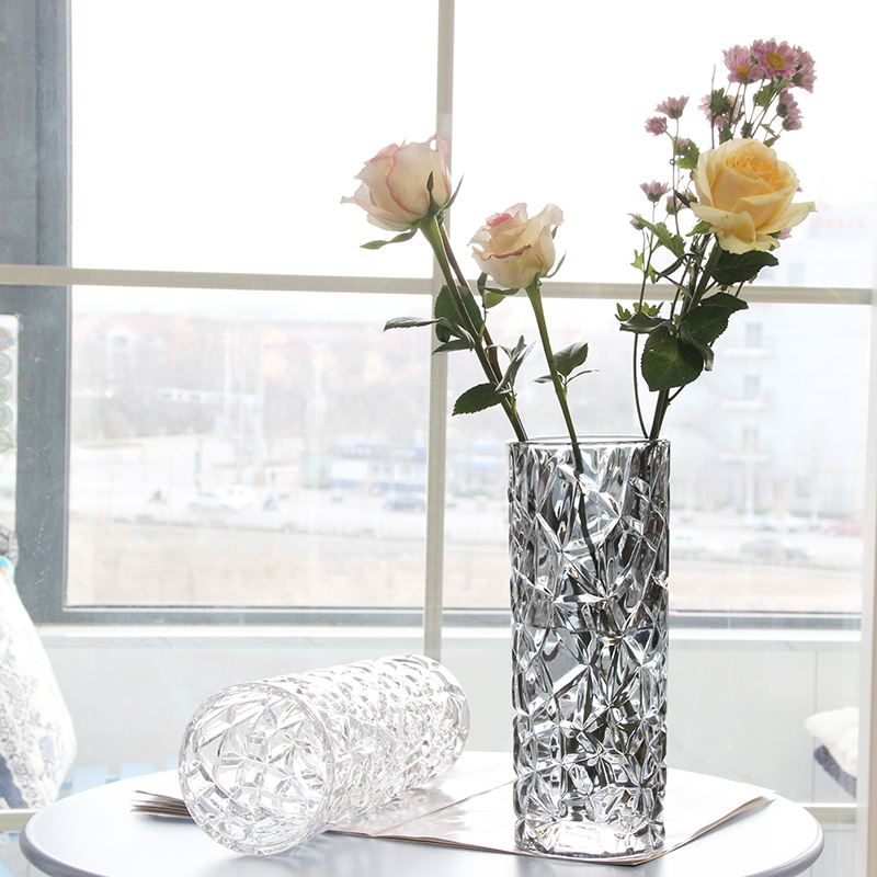 Wholesale Tabletop Embossed Glass Vase Glass Flower Pot