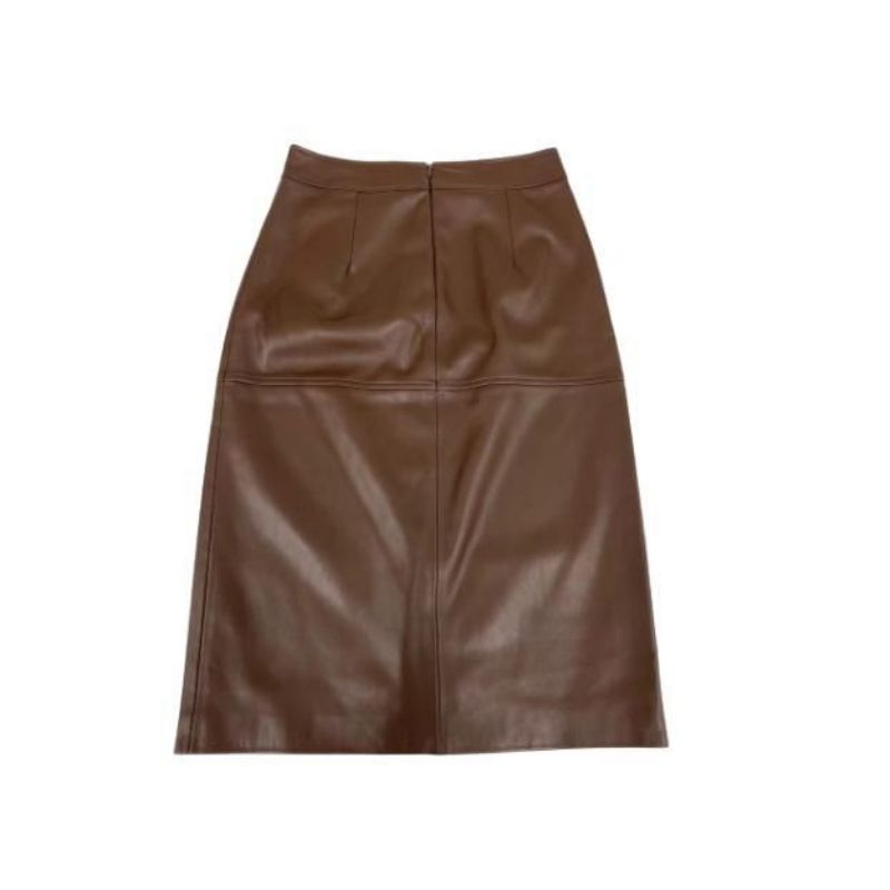 Factory Customization Genuine Leather Lamb Slit Solid Color Straight Wrap Skirt on Spring/Autumn