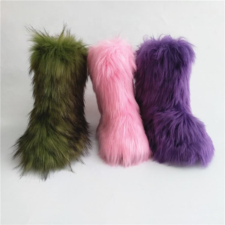 OEM Winter Warm Plush High Heel Faux Fur Boots for Women Ladies Black Sole