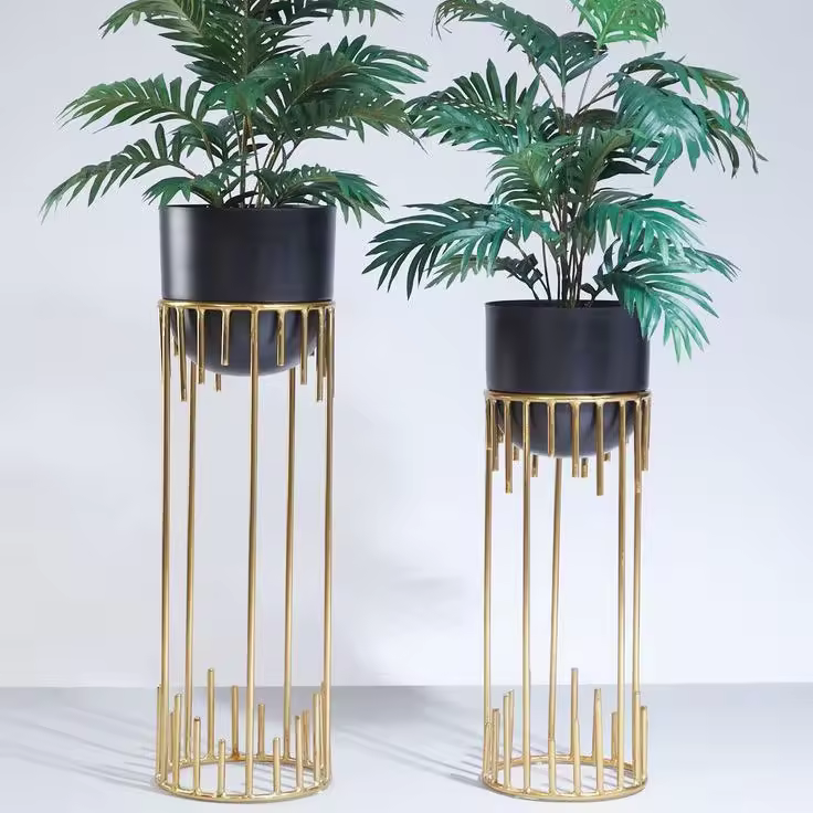 Premium Quality Round Tall Stand Black Copper Iron Flower Pot Planter For Commercial And Home Garden Use
