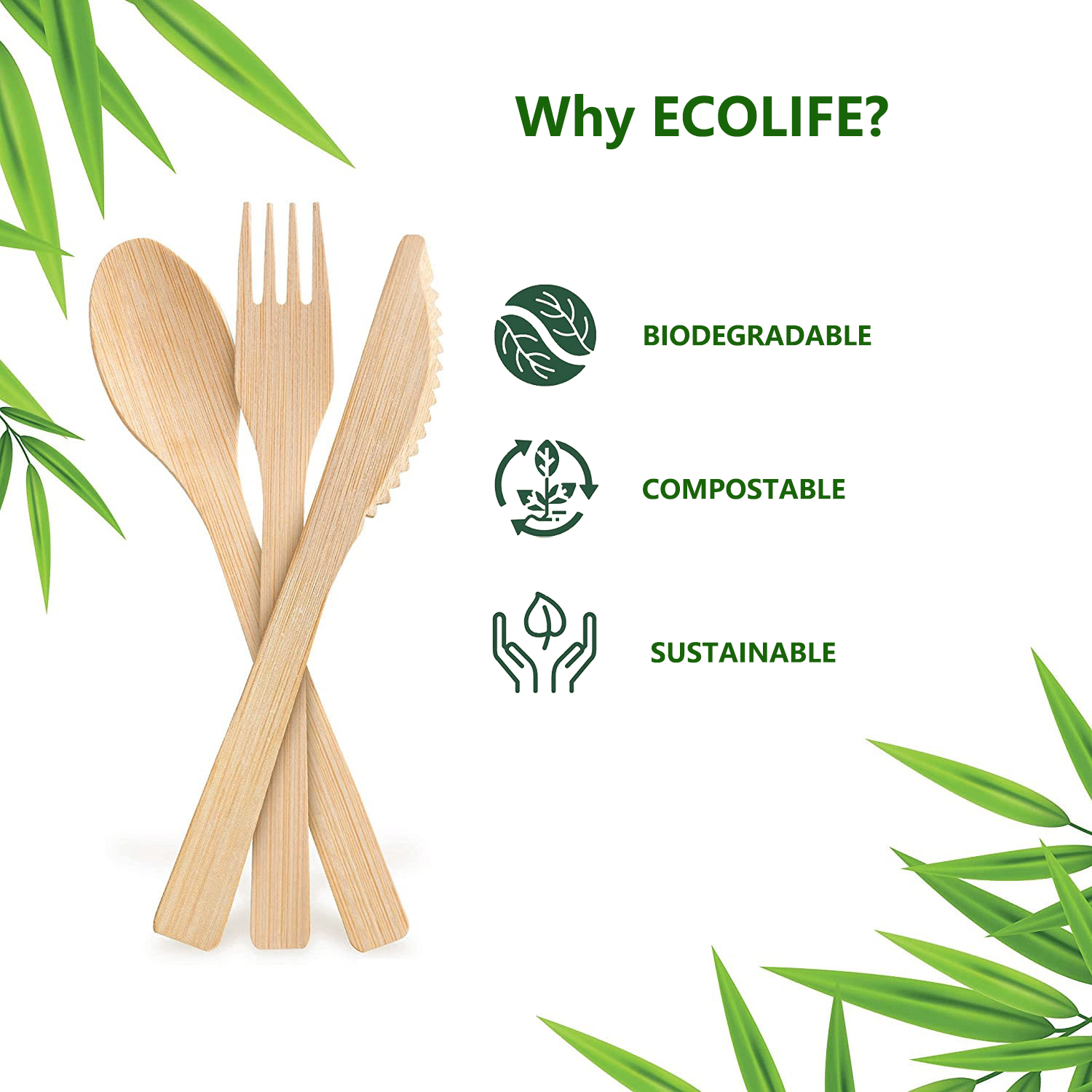 100% Bamboo Disposable Cutlery Eco Friendly Natural Biodegradable Utensil Premium Sustainable Organic Alternate to Plastic
