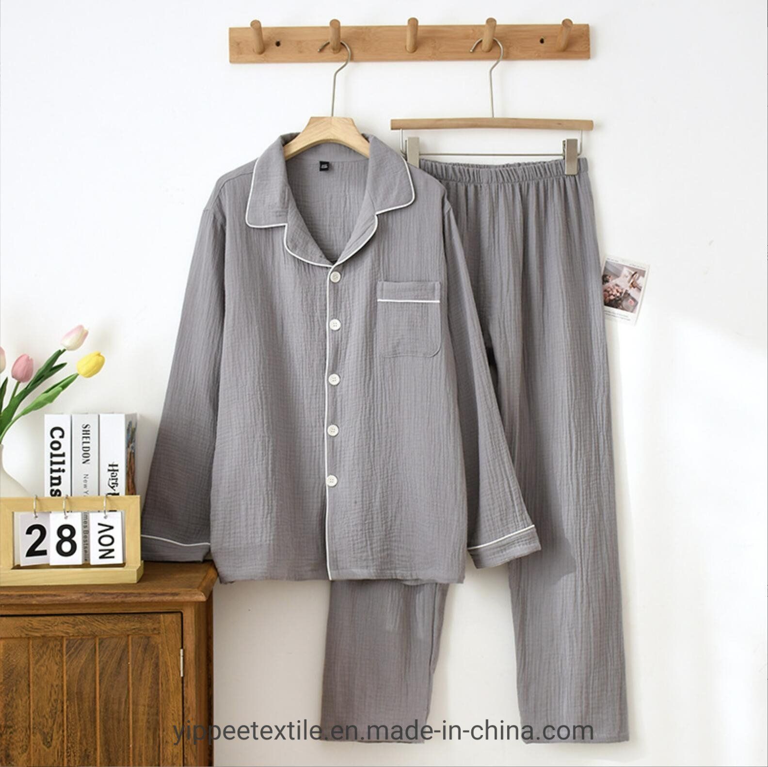 Wholesale 100% Cotton Men′ S Loungewear Long-Sleeved Pajamas Sets