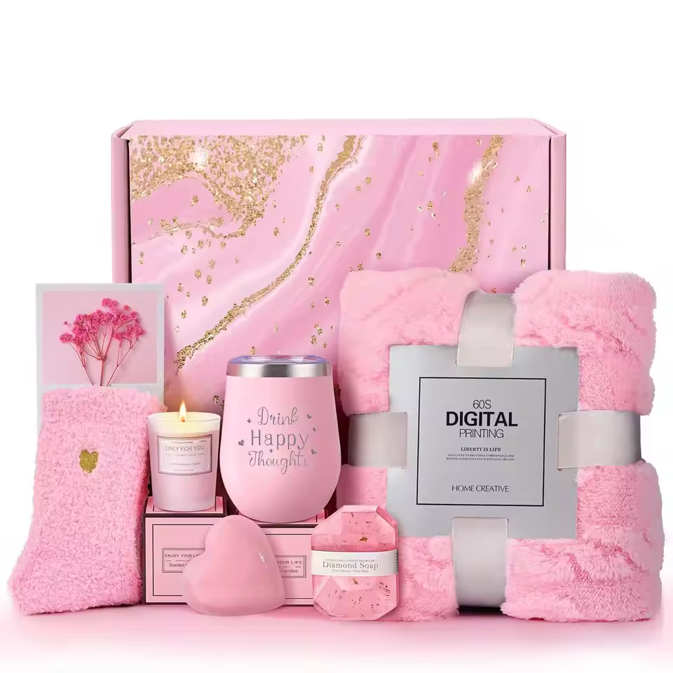 Luxury Employee Appreciation Pink Women Gift Set Blanket Bath Bomb Candle Birthday Christmas Valentines Mothers Gifts For Her