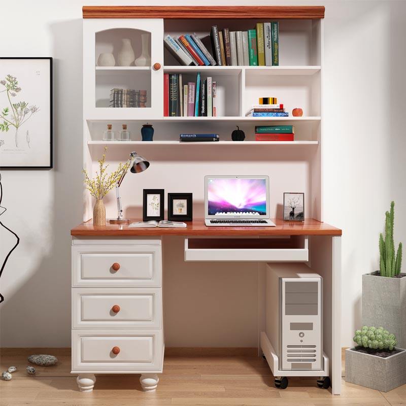 Modern Home Office Furniture Large Wooden Desktop Computer Table With Novelty Design Bookshelf And Drawers For Study And Work