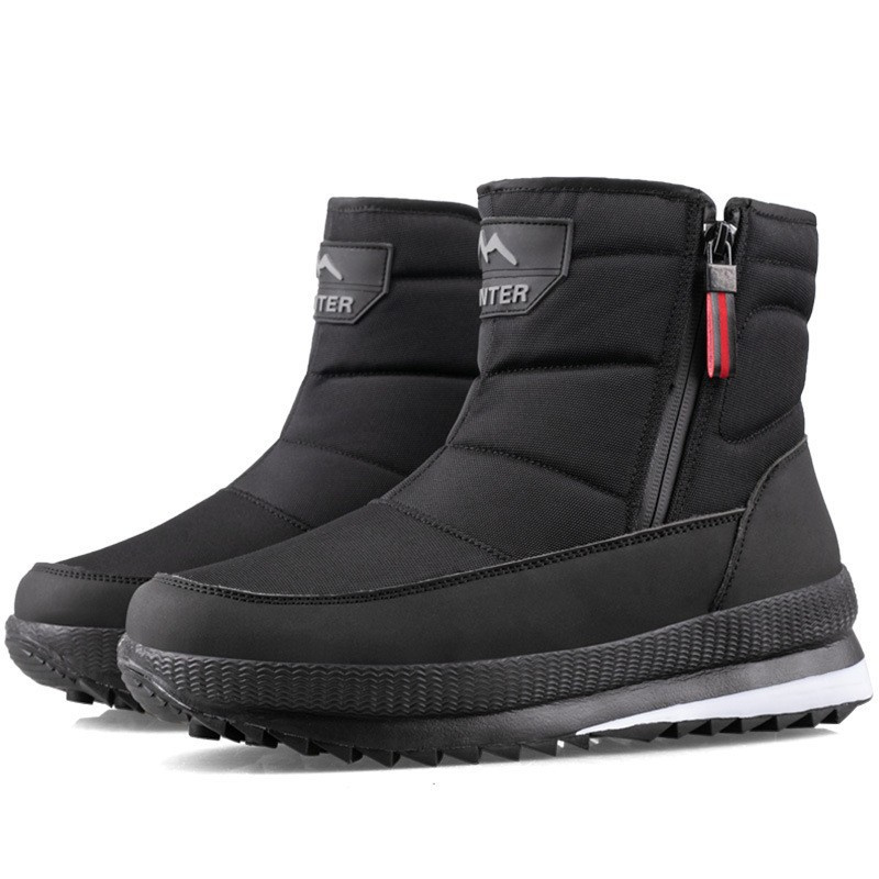 Thickened Leisure Plush Anti-Slip Snow Boots Large Size 47 Warm Middle Top Outdoor Black Winter Shoes for Men