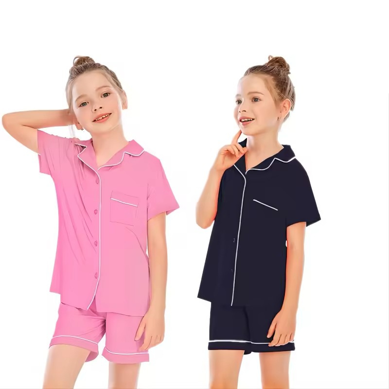 Factory Bamboo Blouse Pants Sleepwear Loungewear Children's Short Sleeve Pajamas Set