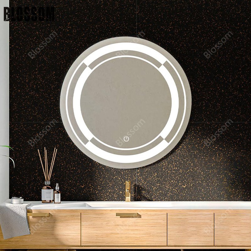 Round Geometric Lines, Practical and Beautiful LED Three-Color Lighting Hotel Dressing Mirror