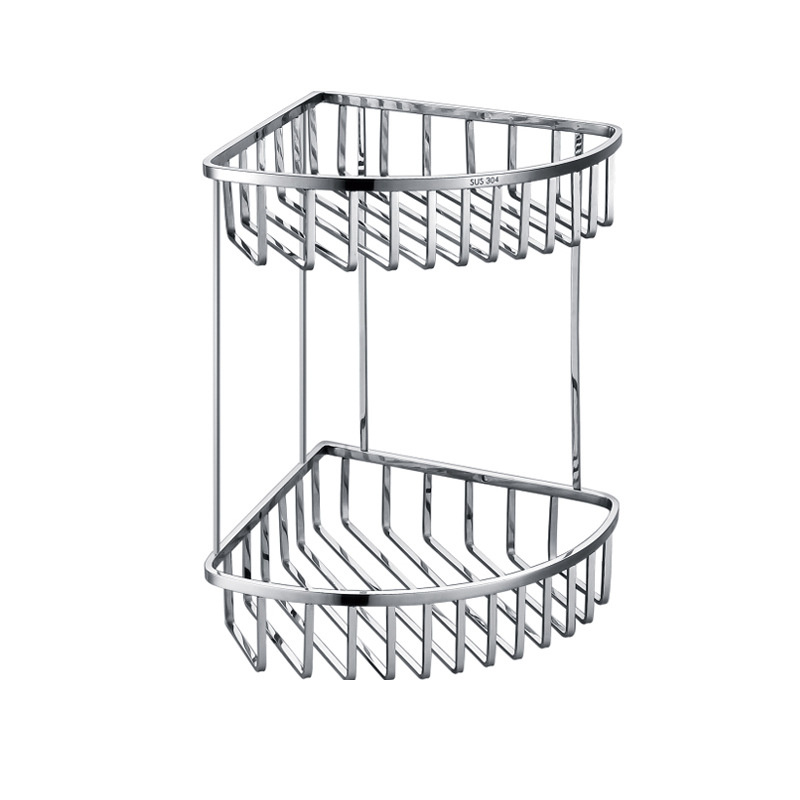 Two Layers Stainless Steel Wall Mounted Corner Shower Storage Basket Bathroom Shelves