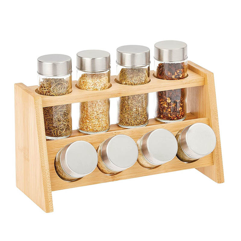 Aveco Separated Capacity 8 Jars Kitchen Tools Shelves Wooden Spice Rack Organizer Standing Double Tier