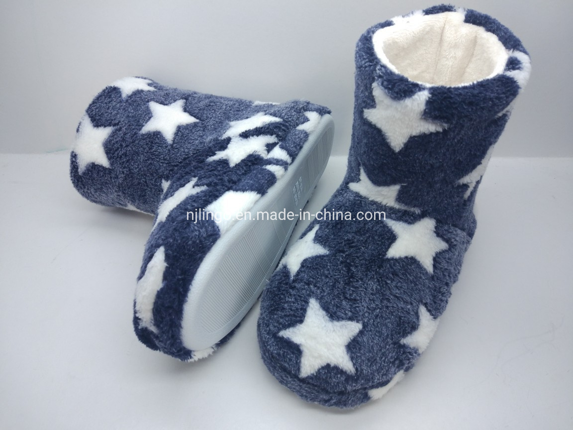 Wholesale Women Winter Shoes Warm Beautiful Star Soft Plush Fur Indoor Slide Slippers Boots