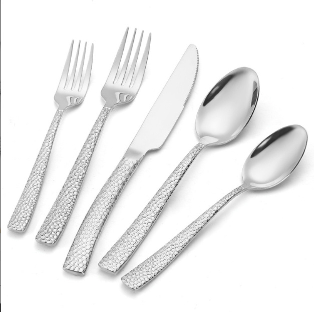 25PCS/Set Exquisite Hammered-Finish Stainless Steel Cutlery Set