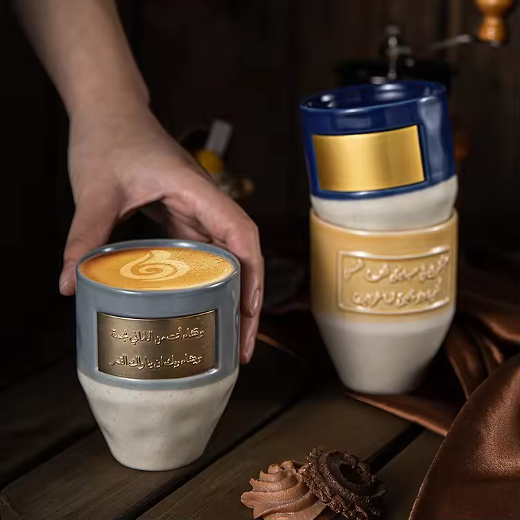 Kingze Personalised Ceramic Tea Cups 265ml Turkish Luxury Middle East Style Arabic Coffee Cups Without Handle