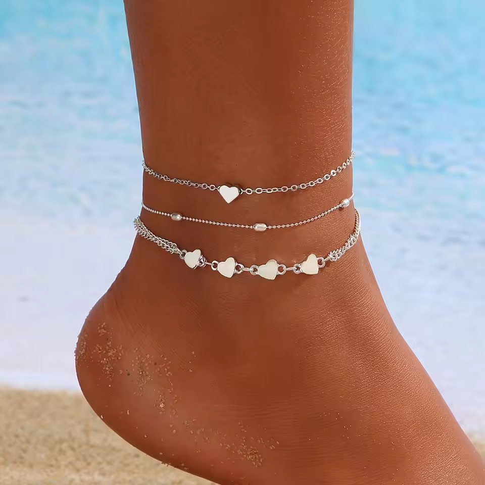 Wholesale Summer Beach Multilayer Round Beads Chain Love Anklets For Women