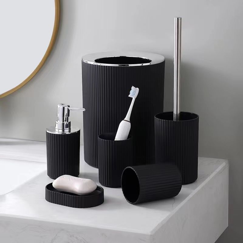 Luxury Best European Style Wc Toilet Bathroom Set 7 Piece Washroom Bamboo Black Eco-friendly Bathroom Accessories Set Moozi Home