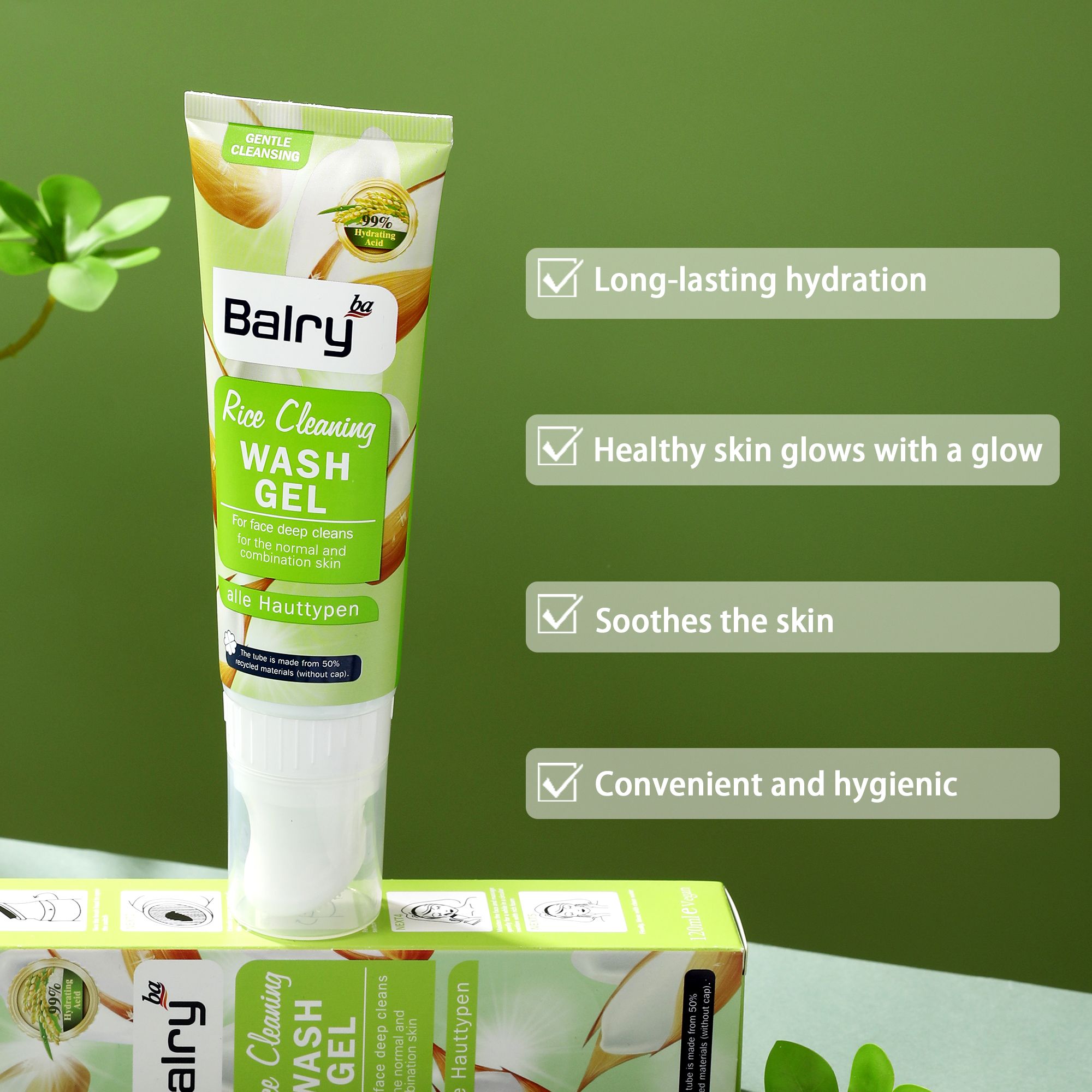 Deep Pore Cleansing Hydrating Face Wash Gentle Exfoliating Rice Facial Foam Cleanser