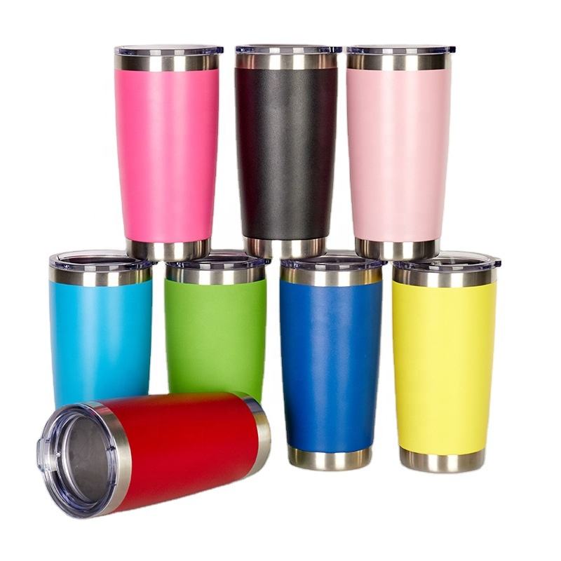 Customized 20 oz Double Wall Insulated Stainless Steel Coffee Beer Mug Wine Tumbler Cups in Bulk with Lid