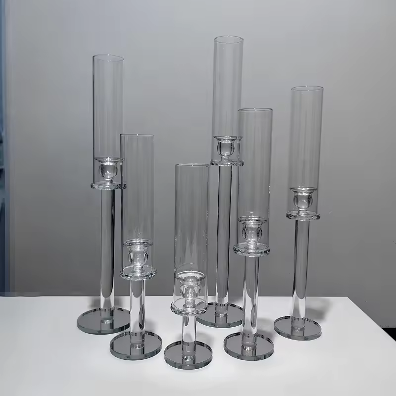 Wholesale European Retro Single-head Crystal Shelf Candle Holder With Straight Pole Glass Bottle For Wedding And Christmas Decor