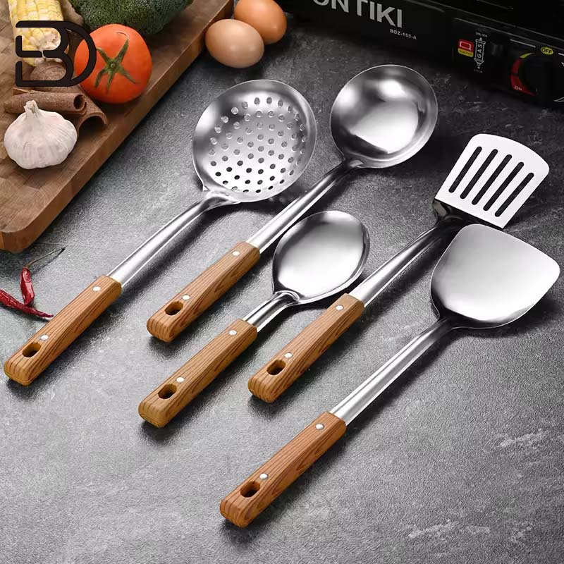 Cheap 5 PCS Ladle Skimmer Household Cooking Tool Spoon Skimmer Slotted Spatula Stainless Steel Kitchen Cooking Utensils Sets
