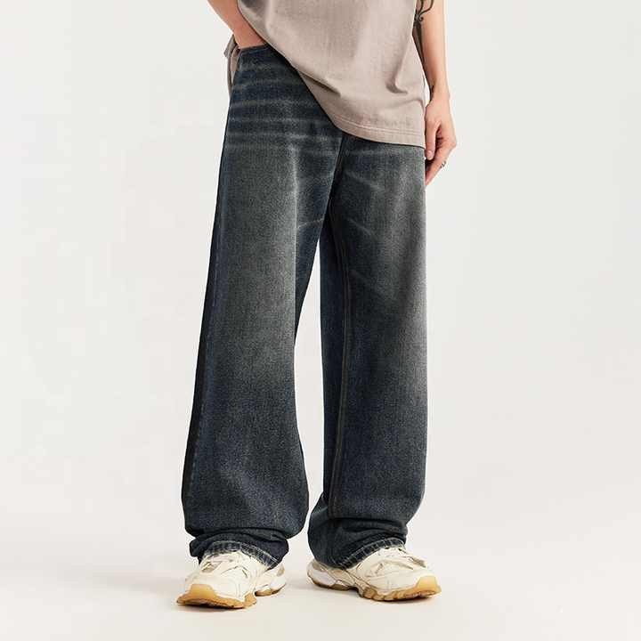 Stock Vintage Brush Printing Straight Baggy Jeans Plus Size Pantalones De Hombre Men's Jeans