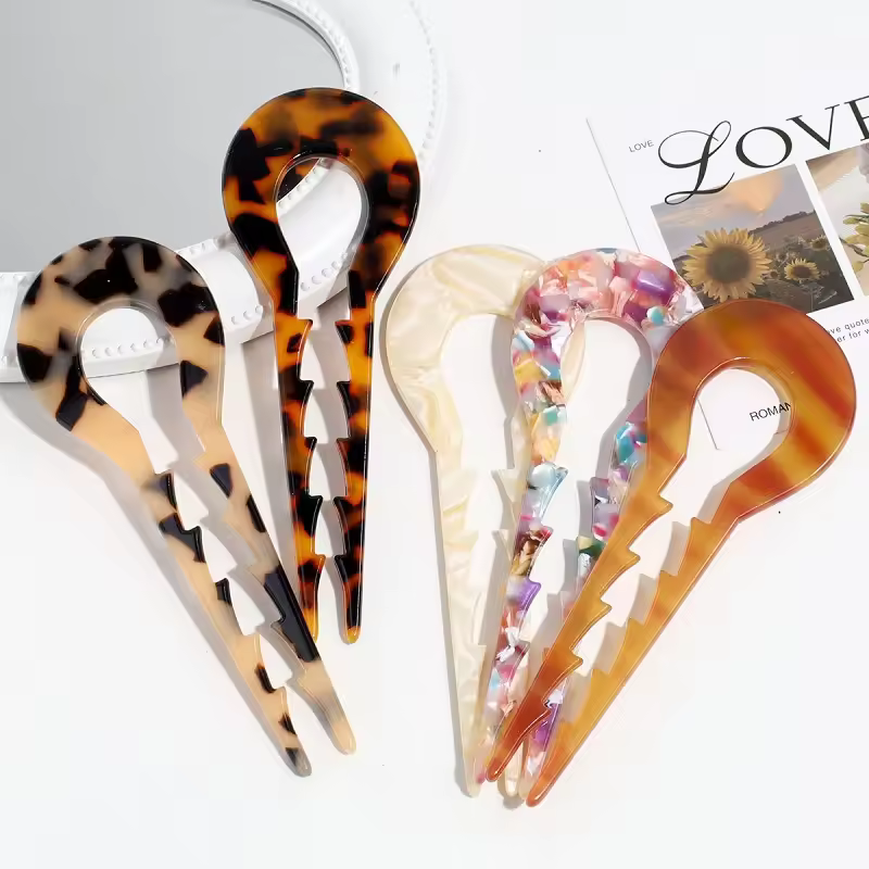 Mio Latest Acetate U Shape Hair Fork With Teeth 13.5cm Large Elegant French Style For Women Lady Leopard Fashion Hair Pins