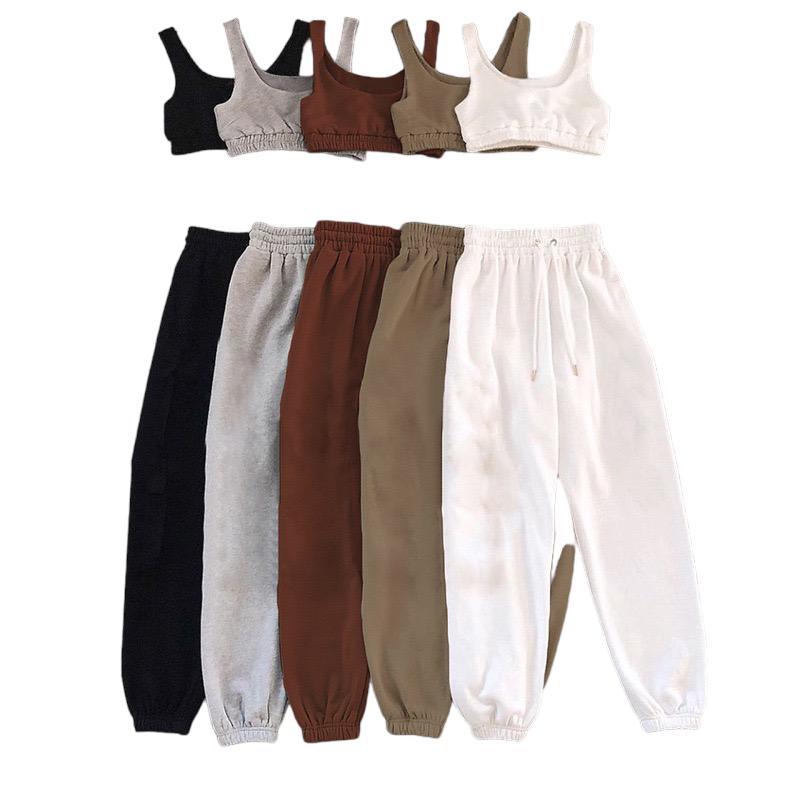 Two Piece Set with a Cropped Tank and Cuffed Long Pants Colourful Sweatpants Set Street Style Women's Cropped Tank and Cuffed Joggers Combo Sports Casual Wear