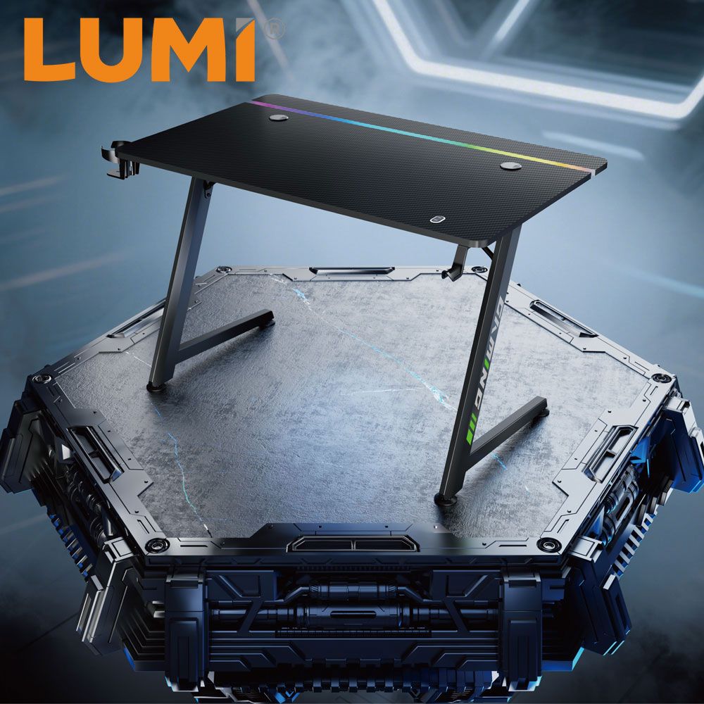 RGB Lighting Gaming PC Desk for Z-Shaped Computer Pro Best Gaming Table with RGB Lighting on Desktop