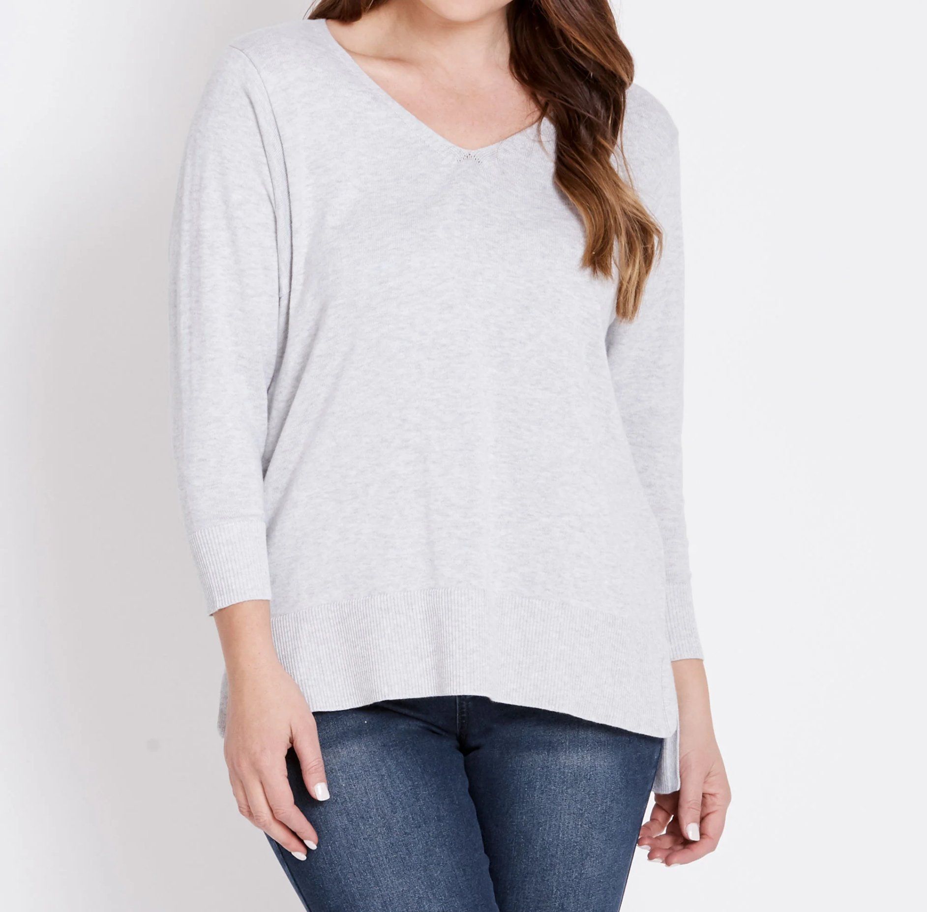 Long Sleeve Relaxed V-Neck Knit Top Tunic Pullover Sweater Jumper