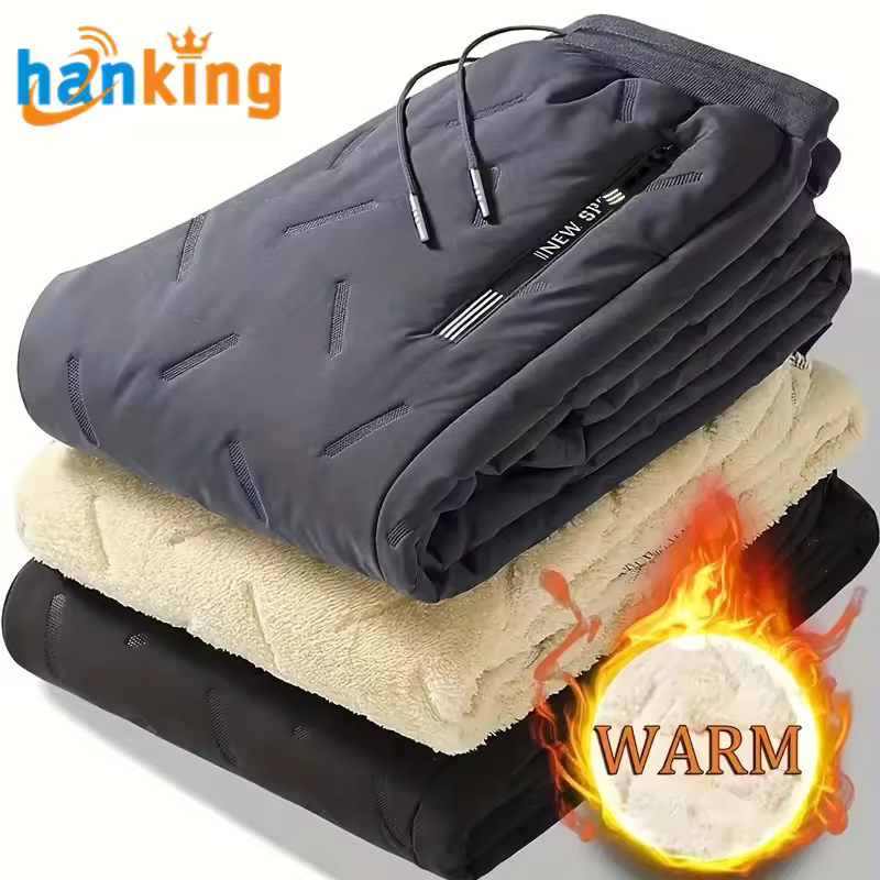 Ehanking Fleece Pants Men's Winter Warm Thicken Sweatpants Male Casual Drawstring Berber Fleece Sports Pants Joggers
