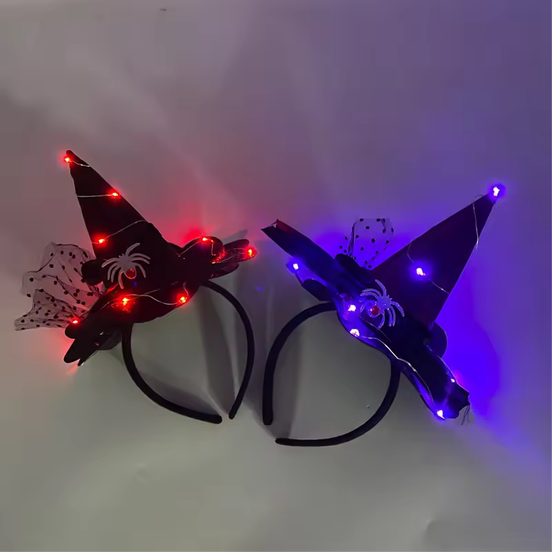 Latest Muti-style Led Fiber Optic Light Up Witch Headband Halloween Party Supplies 2024 For Kids Adult