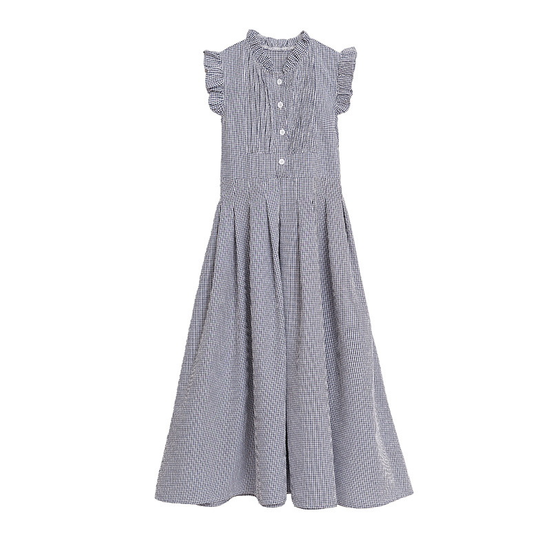 Kids Fashion Clothes Plaid Ruffle Sleeveless Waist Belt Sweet Long Princess Dress