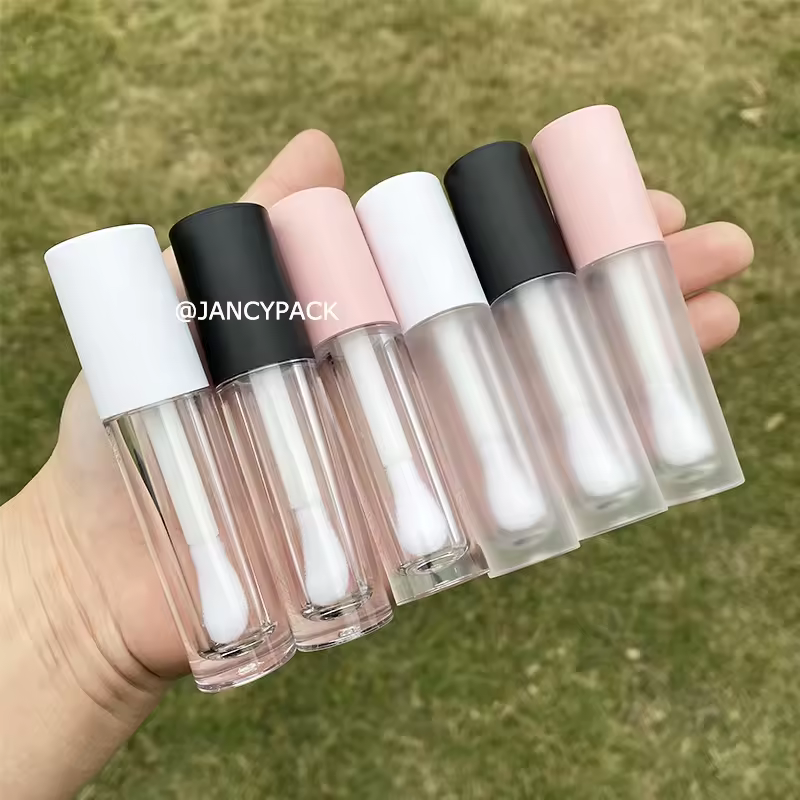Jancy 5ml Unique Big Applicator Matte White Pink Black Clear Frost Lip Gloss Containers Tube With Big Wand Brush Private Label
