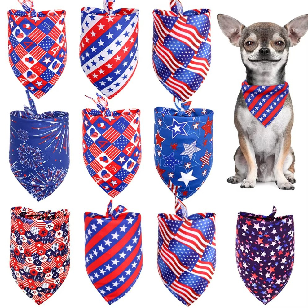 American Independence Day Dog Bib Wholesale Polyester Pet Supplies Triangle Scarf Print Pet Bandana Christmas Holiday in Stock