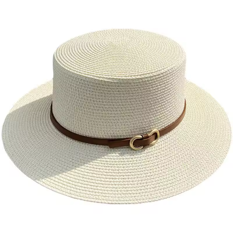 Wozhen Flat Top Caps With Leather Strap Hot Sale Super Quality Summer Panama Straw Hat