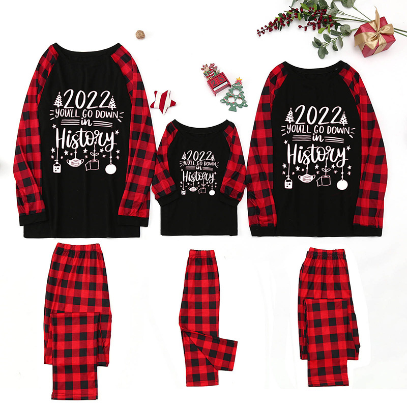 2021 New Year Santa Printing Nightwear Parent-Child Suit Set Family Christmas Pajamas Family Sleepwear