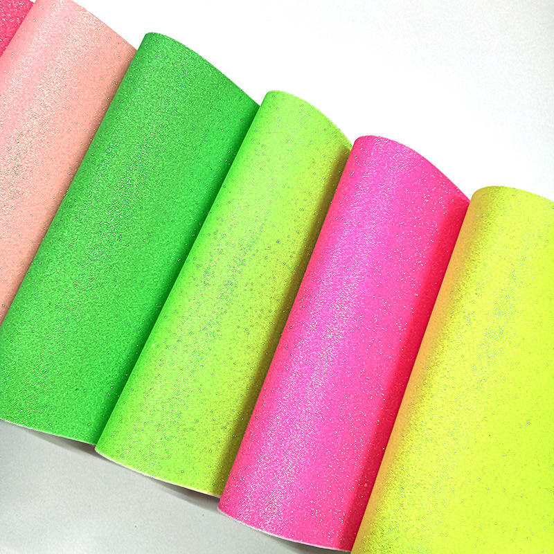 in Stock Sparkly Shiny Metallic Chunky Glitter Faux Leather Fabric Glitter Synthetic Leather for Bags and Hair Bows