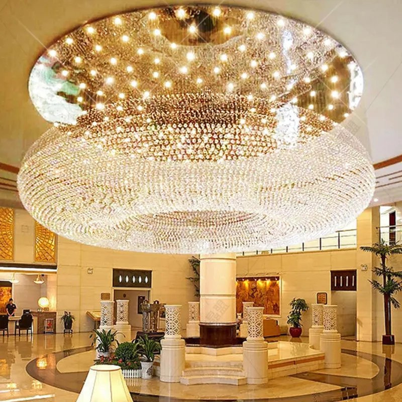 Nordic Art Craft Iron and Gold Chandelier Luxury Crystal Lighting Ceiling Lamp LED Hotel Lobby Pendant Light