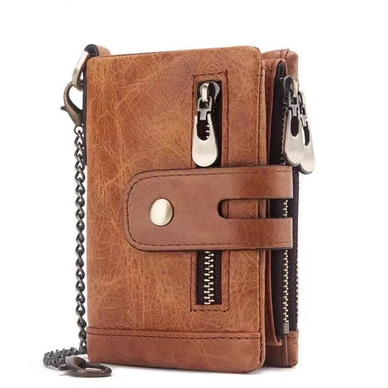 Wholesale Old Fashion Leather Multi-Function Anti-Theft Double Zipper Wallet