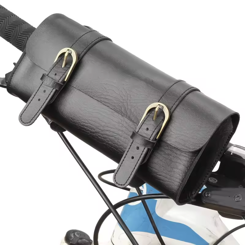 Stock Outdoor Bicycle Bag Vintage Pu Leather Waterproof Cycling Storage Pouch Bike Saddle Handlebar Frame Bag