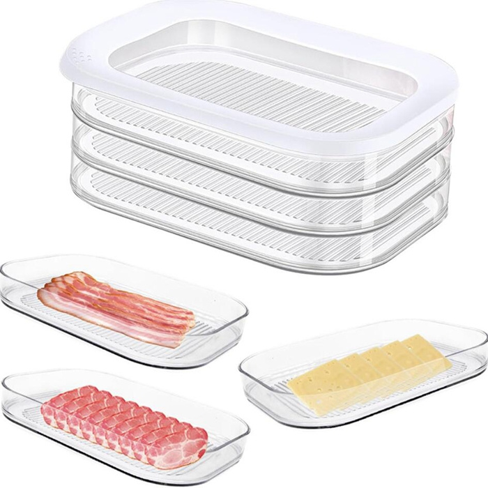 Stackable Fridge Food Storage Box with Lid for Cold Cuts Bacon Lunch Meat