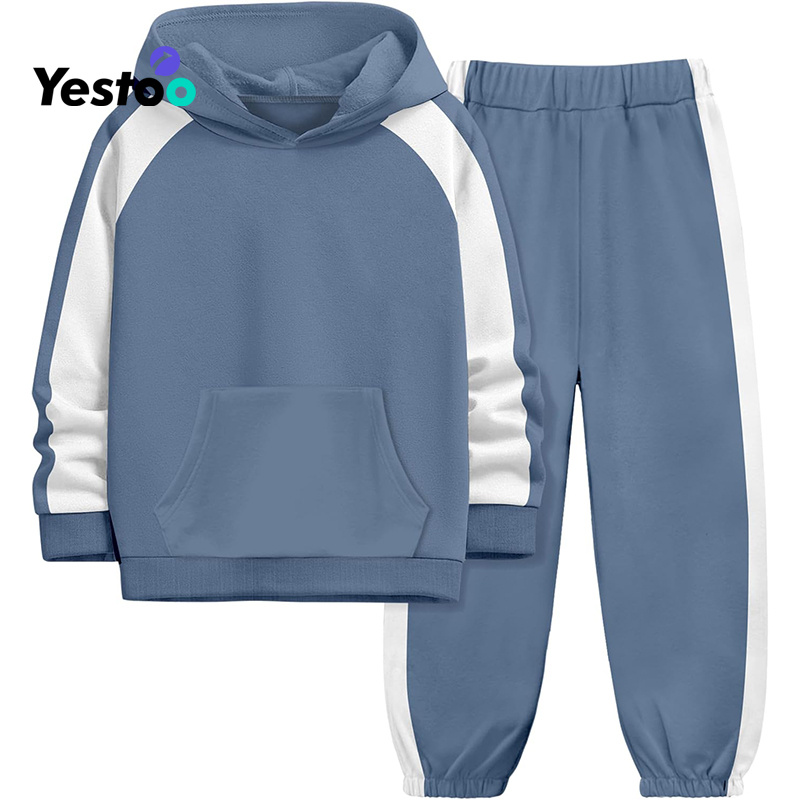 Boys Two-Piece Outfits Color-Block Raglan Sleeve Kangaroo Pocket Hoodie Sweatshirts Jogger Pants Set Boys Clothes 3-7y