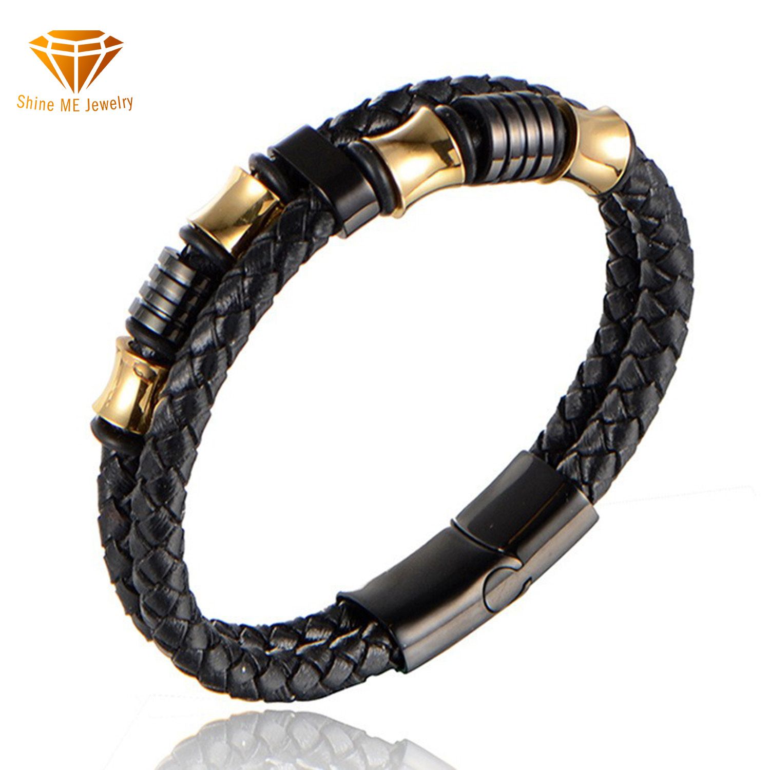 Factory Direct Sales Fashion Jewelry Vintage Real Black Leather Bracelet for Men Bl2848