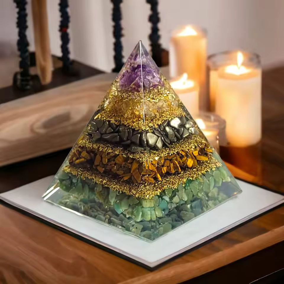 2025 Latest Wealth Abundance Orgone Pyramid Amethyst Pyrite Tiger Eye Citrine Green Jade Gemstone Prosperity Growth Love