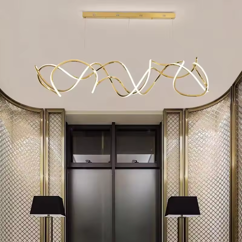 Modern Luxury Contemporary Led Chandelier Black High Ceiling Pendant Light With Remote Control Mode Dimmable