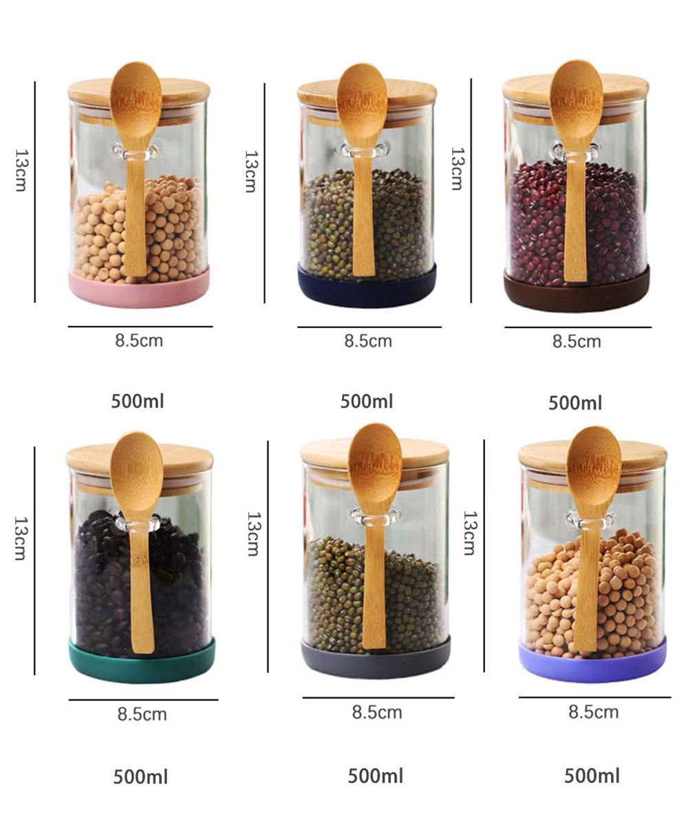 Hot Sell Pantry Jar Borosilicate Bamboo Glass Canister Spice Kitchen Food Glass Storage Jar and Containers with Bamboo Lid
