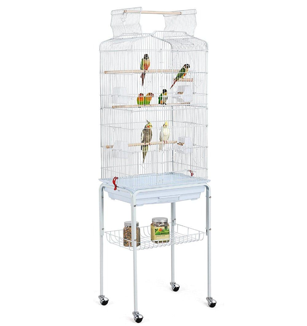 Low Minimum Order Quantity 64-Inch White Bird Aviary with Rolling Stand