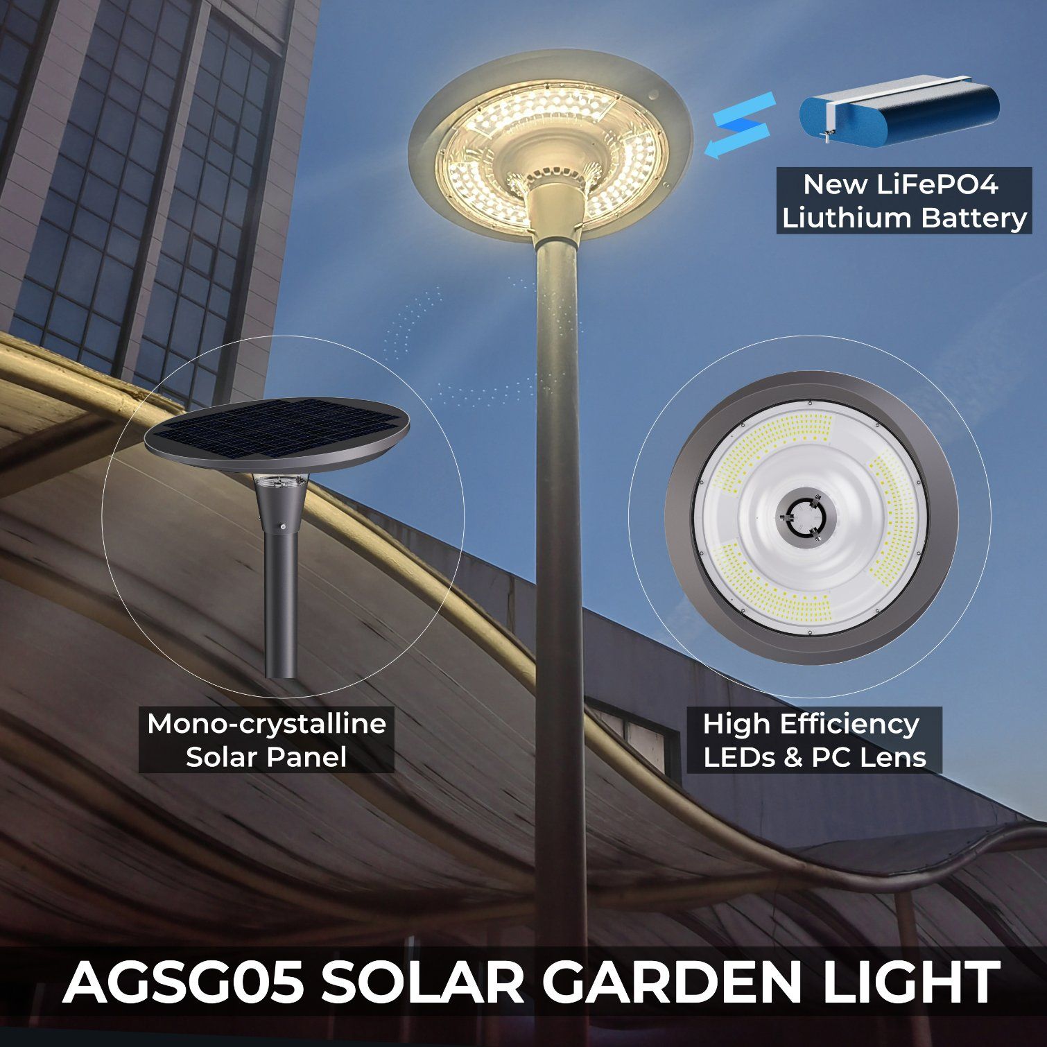 Allgreen 10W 20W 30W 180lm/W Solar Lighting Agsg05OEM/ODM China Supplier Fast Delivery Wholesale Outdoor for Garden/Park and Street Lighting