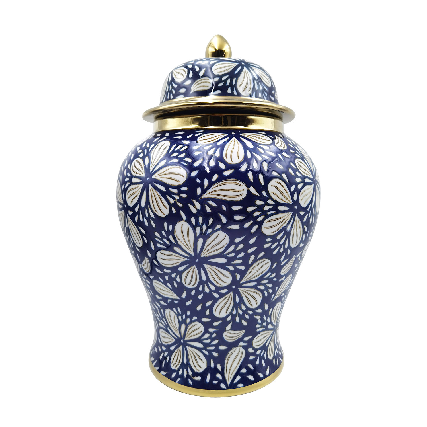 Blue and White Flower Porcelain Ginger Jar with Lid Ceramic Handmade Vases for Home Decoration